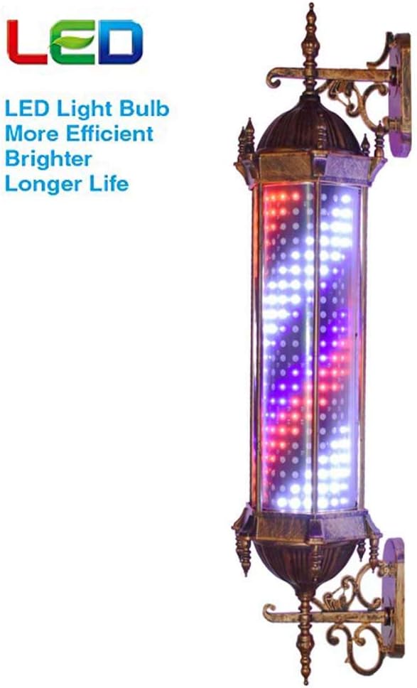 Orimk Waterproof Outdoor Barber Shop Pole Rotating and Illuminated for Hairdressing Salon Sign Barber Pole Led Light - Red White Blue Stripes Retro Save Energy Wall Lamp,B,98cm/39in