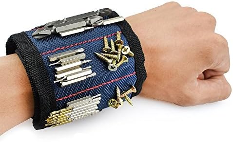 Magnetic Wristband with Strong Magnets for Holding Tools, Screws, Nails, Bolts, Drilling Bits - Best Unique Christmas Gift for Men, Dad, Father, Husband, Boyfriend, DIY, Handyman (Blue)