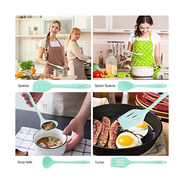 11in1 Silicone Cooking Kitchen Utensil Set, BPA Free Non Toxic Heat Resistant Nonstick Silicone Turner Tongs Spatula…
