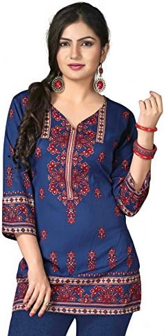 Tunique Indian Tunic Top Womens Kurti Printed Blouse India Clothing Large