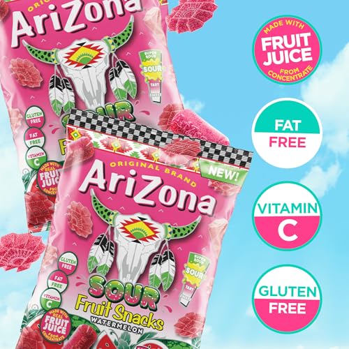 ARIZONA FRUIT SNACKS, SOUR WATERMELON – NEW – 5 OUNCE BAGS (PACK OF 12) – GLUTEN FREE – GUMMY CHEWS