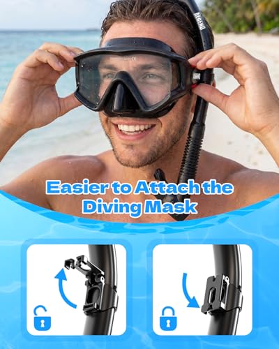 Aegend Snorkeling Gear for Adult Men Women - Snorkel Mask with Dry Top Snorkel - Anti-Fog Panoramic Wide View with Mesh Bag for Snorkeling, Swimming, Scuba Diving, Beach Vacation & Travel