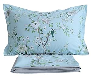 Amazon.com: FADFAY Shabby Blue Bird Print Bed Sheet Set 4 ...