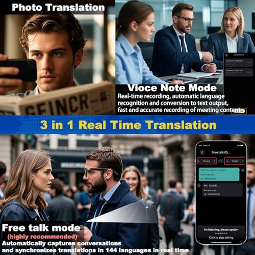 Uniiking® Ai Translation Smart Glasses with Bluetooth for Men Women with 100+ Language Color-Change Lens Clear Headphone with Speaker Sunglasses, Travel Meeting Trade Business, Black