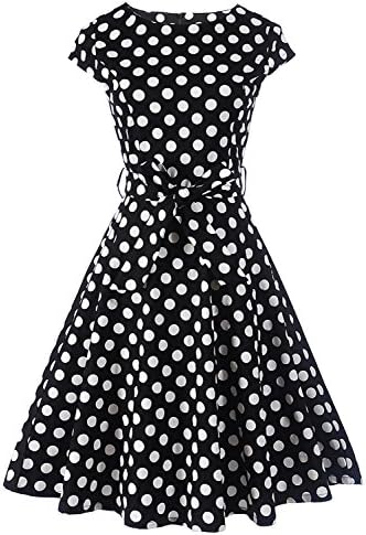 Womens 1950s Vintage Cap Sleeve Polka Dot Rockabilly Cocktail Swing Dresses C70