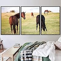 3 Piece Framed Canvas Wall Art Horses Farmhouse Fun Horse for Living Room Bedroom - 16