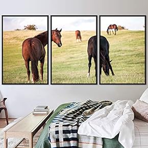 signwin 3 Piece Framed Canvas Wall Art Horses...