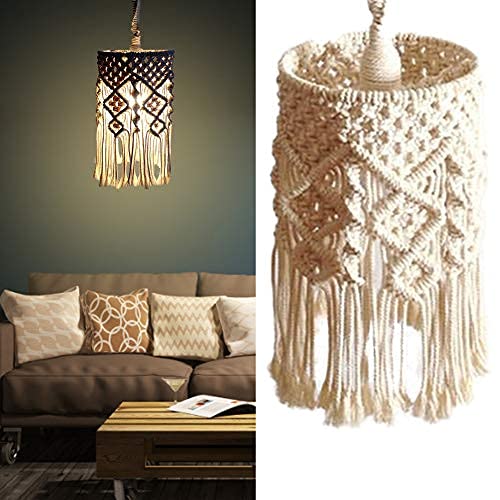 Hand-Knitted Lampshade Boho Macrame Lampshade Knitting Lamp Shade Ceiling Light Shade Fitting, Handwoven Bohemian Home Decor, for Living Room Bedroom 20 * 40cm