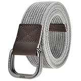 Ayliss Men's Double D-Ring Canvas Belt Genuine Leather Trimming Casual Belt,#3 Gray