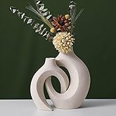 Hollow Ceramic Vase,Ceramic Vases for Home Decor Set of 2, Boho Modern Decorative White Vase, Eclectic Small Flower Vases for Farmhouse Wedding Entryway Living Dining Room Bookshelf Table Decor