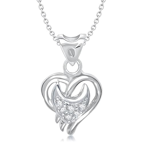 Vina Jewels Valentine Just Say Love Heart Shape Rhodium plated Pendant - P1219R [VKP1219R]