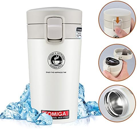 Somiga Vacuum Insulated Stainless Steel 10 oz Water Bottle-BPA Free Flip Lid,Wide Mouth with Double Wall Thermos Flask (White)