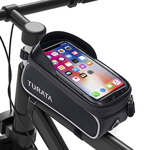 TURATA Bike Bags Bicycle Front Frame Bag Waterproof Handlebar Cycling Top Tube Pannier Touch Screen Sun Visor Large Capacity Mobile Phone Holder Fits Phones Below 6.5 Inches