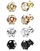 ORAZIO 4 Pairs Stainless Steel Women Stud Earrings Mens Ear Piercing Cubic Zirconia Earrings 6mm