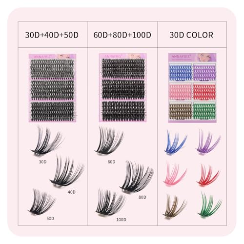 ANNAFRIS False Eyelashes Kit 60D+80D+100D Eyelashes Hair to Hair 0.07mm D Curl 10-18mm Cluster Lashes Natural DIY Eyelashes(60D+80D+100D)