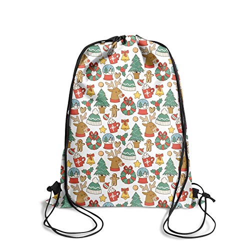 GEHARHJ Cute Christmas Stickers Funny Drawstring Bags Tote Sack Travel Storage