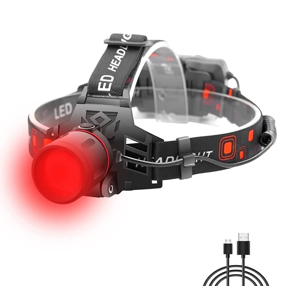 WESLITE Head Torch Red Light, Red LED Hunting Headlamp USB Rechargeable Super Bright Head Light with Red Filter Zoomable for Hunting, Night Photography, Astronomy, Stargazing, Night Vision