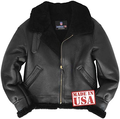 Genuine Black Sheepskin (Shearling) B-3 Bomber Jacket Made in USA-48
