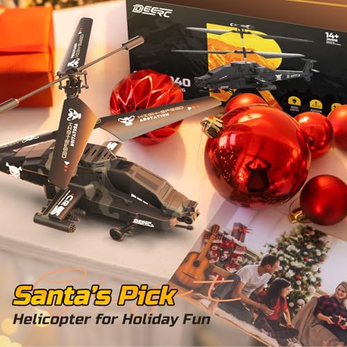 DEERC RC Helicopter for Kids and Adults, 2.4GHz Remote Control Helicopter W/ 2 Batteries, LED Lights, Altitude Hold & One-Key Take Off,30 Mins Flight,Indoor Military Flying Toy for Beginners Boys Gift