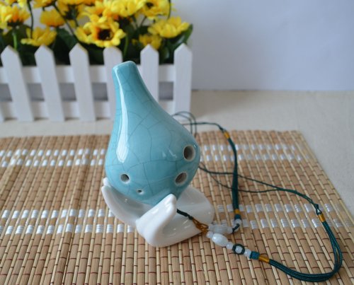 6 Hole Ocarina Ceramic Ocarina Wine Bottle Style Ice Crack Glazed Craft China Blue - Alto C