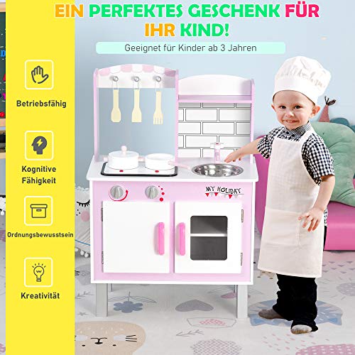 HOMCOM Kinderküche mit Zubehör Herde Spielzeugküche Spielküche Kinderküche Holz 3 Jahre+ Spielzeugküche für Kinder… – Bild 5