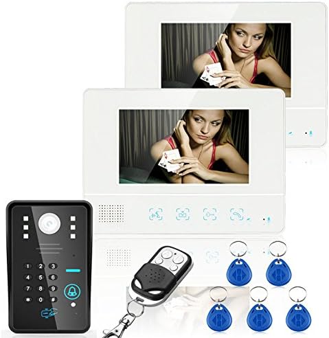 Wired Touch Key 7" Video Door Phone Intercom System RFID Keypad Code Number Doorbell Camera 2 Monitor 1000TVL