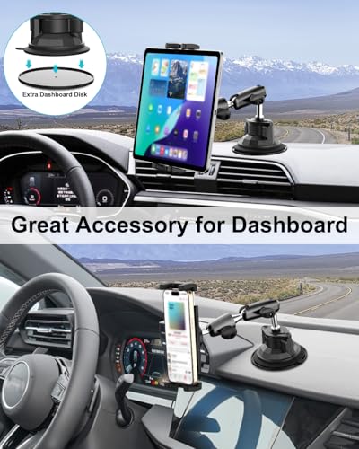 Dosvsi Car Windshield Tablet Holder, Strong Suction Cup Tablet Mount, 360° Rotation Truck Dashboard Tablet Holder for iPad Pro 13 12.9 11 9.7 Air Mini, iPad 10th, Galaxy Tab, iPhone, All 4-13" Tablet