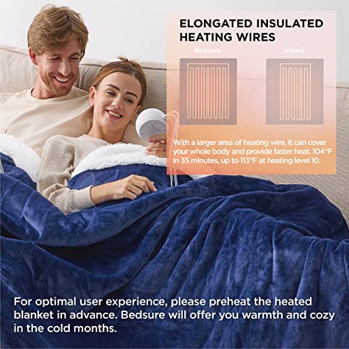 BEDSURE Fleece Electric Blanket King Heated Blanket, 10 Heat Settings