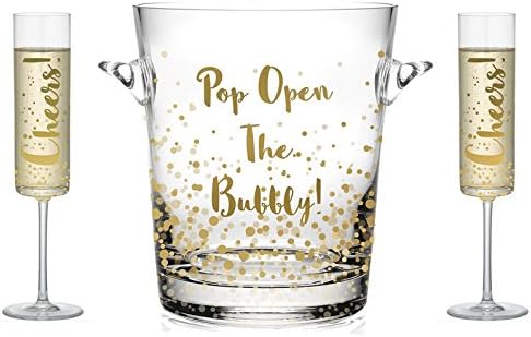 Gainsborough Giftware Flute Glasses And Ice Bucket (One Size) (Clear/White/Gold)