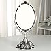 KINGFOM Antique Two Sided Swivel Oval Desktop Vanity Makeup Mirror with Embossed Roses and Mounted Beads for Home, Jewelry or Watches Cosmetics Showcase (Antique Pewter, Standard)