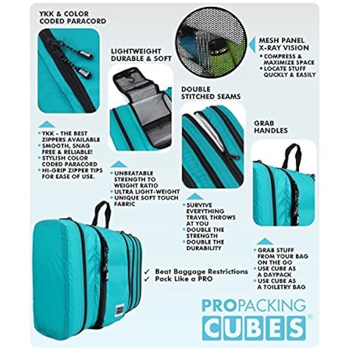 Pro Packing Cubes Travel Toiletry Bag - Packs Flat To Save Space - Waterproof Hanging Toiletries Kit For Men and Women Beauty & Personal Care, Tools & Accessories, Bags & Cases, Toiletry Bags