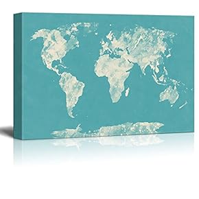 Canvas Wll Art - Abstract Worldmap on Teal Background - Giclee Print and Stretched Gallery Wrap | Modern Home Art Ready to Hang - 12"x18"