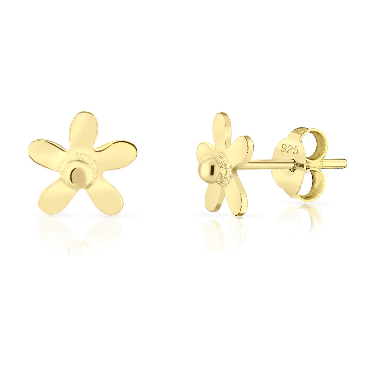 DTPsilver® SMALL 925 Sterling Silver Yellow Gold Plated Studs Earrings - Daisy Flower - Diameter 8 mm