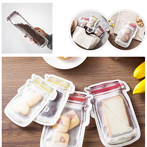 Enkrio 18 Pack Reusable Zip Lock Snack Bags, Mason Jar Zipper Food Saver Snack Sandwich Ziplock Bags Leakproof Storage Bags for Kids Travel Camping(3Small,4Medium,8Large,3Tall) - Thumbnail 6