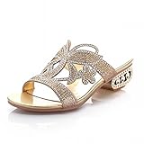 Charm Foot Rhinestone Womens Low Heel Slippers Sandal