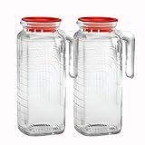 Bormioli Rocco Gelo Glass 1.2 Liter Jug with Red Lid, Set of 2
