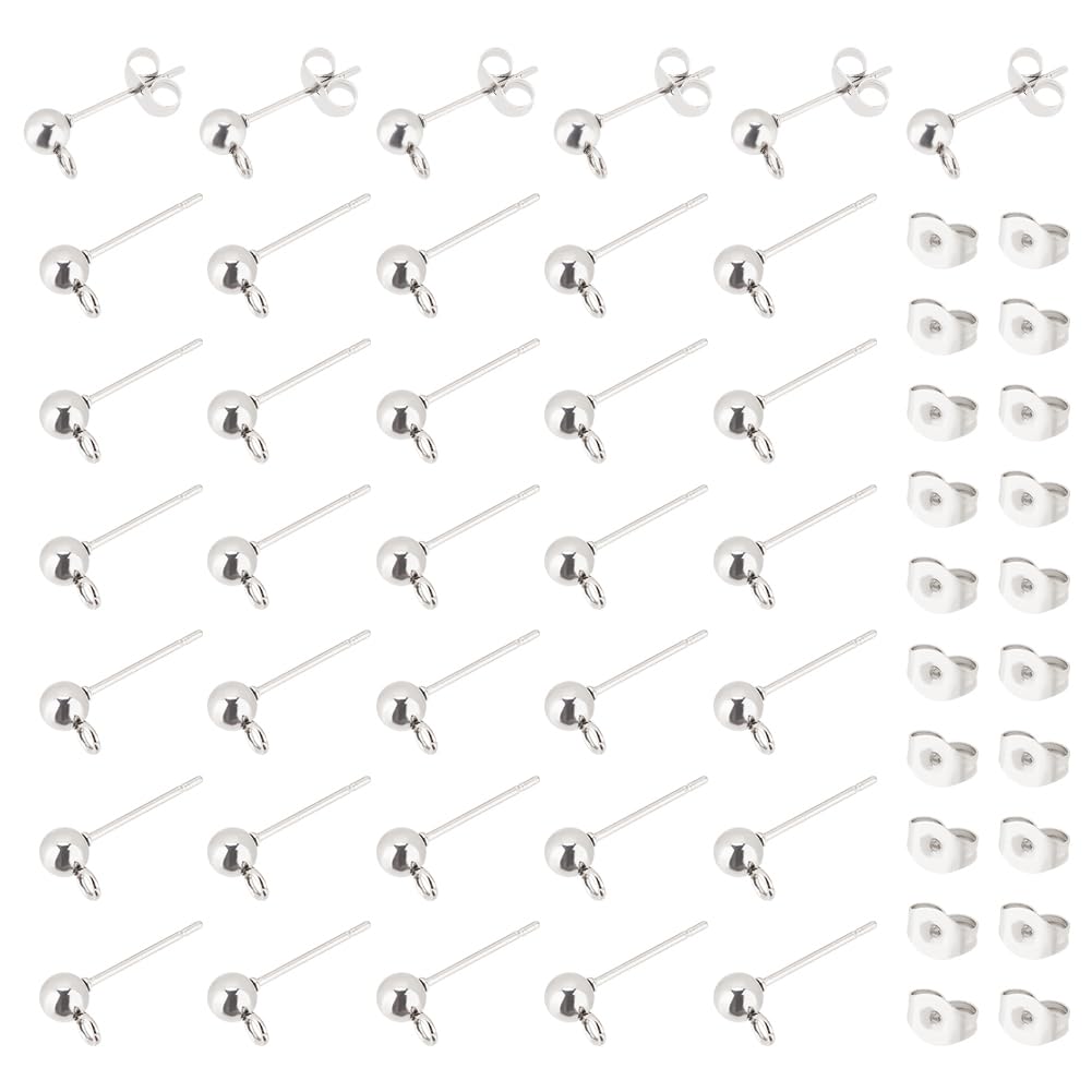 UNICRAFTALE 75 Pairs Ball Post Stud Earring Kit 304 Stainless Steel Ball Post Ear Stud Findings with Loop and Ear Nuts 0.8mm Pin Stud Earrings for DIY Earring Making 7.4x7.2x1.7cm, Hole 2mm — image 1