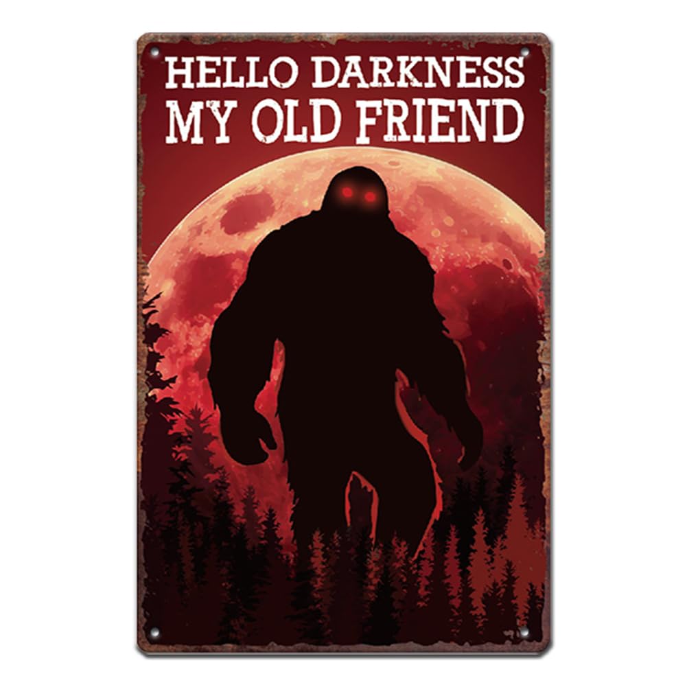 SUPERDANT Bigman Metal Tin Sign Hello Darkness My Old Friend Tin Signs Retro Metal Poster Tree Moon Sign for Home Livingroom Bedroom Cafes Bars Pub Man Cave Wall Decor Plaque Sign