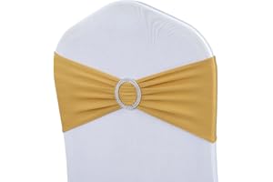 Albassa Chair Sashes Spandex Stretch Chair Bows with Buckle Slider for Wedding Party Decorations (Gold, 25PCS)