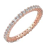 14K Rose Gold Plated CZ Simulated Diamond Stackable Ring Eternity Bands for Women Size 4-9