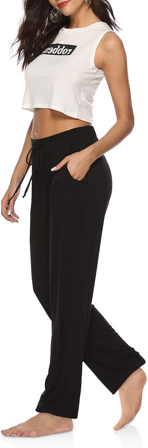DIBAOLONG Womens Yoga Pants Wide Leg Comfy Drawstring Loose Straight Lounge Running Workout Legging: Clothing