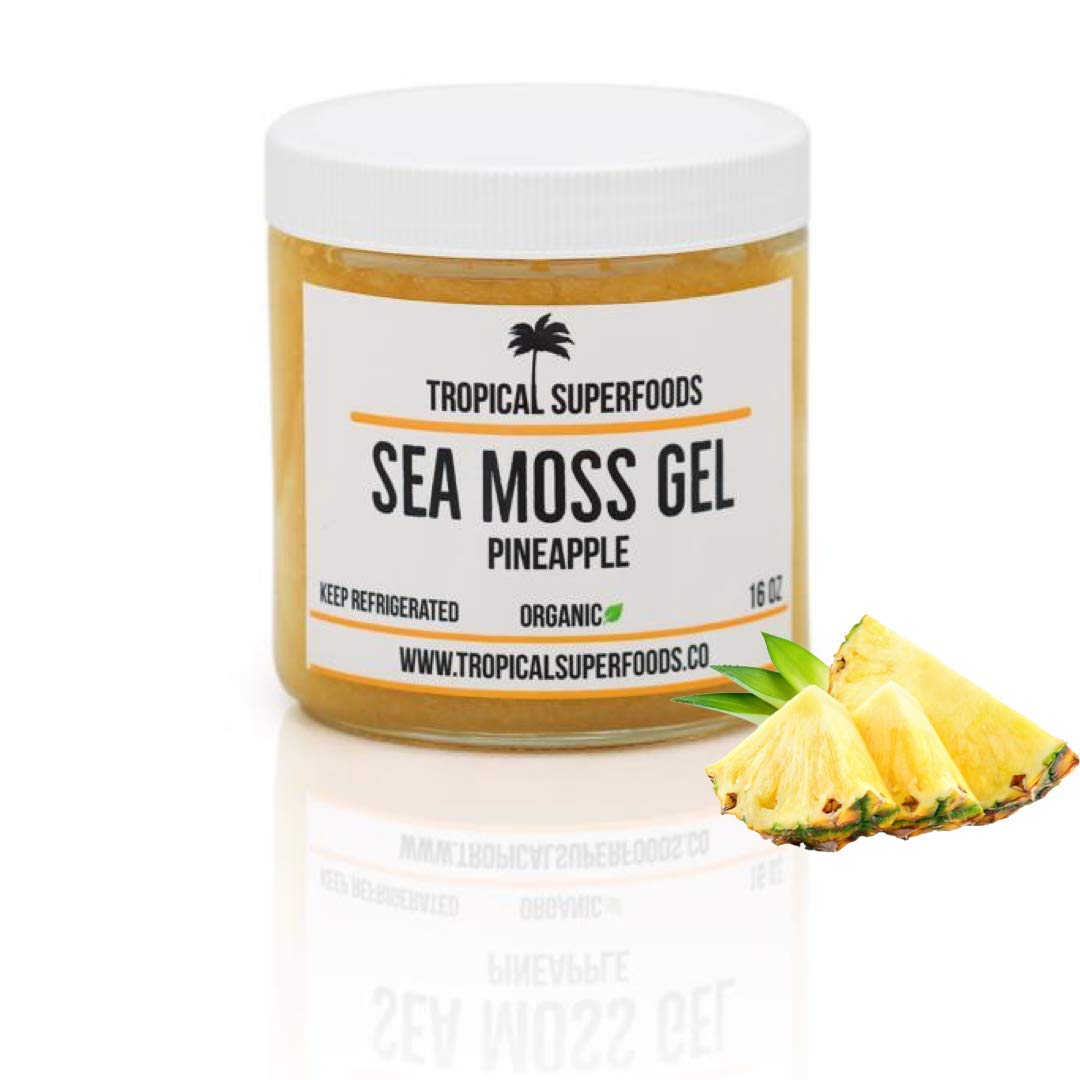 Tropical Superfoods 100% Wildcrafted Sea Moss Gel with Pineapple 16oz | Organic | Premium Quality | Irish Sea Moss | NON GMO | NO Sugar Added | Irish Moss Gel | (16 oz)