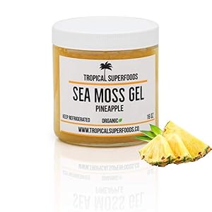 Tropical Superfoods 100% Wildcrafted Sea Moss Gel with Pineapple 16oz | Organic | Premium Quality | Irish Sea Moss | NON GMO | NO Sugar Added | Irish Moss Gel | (16 oz)