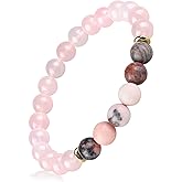 HOZEAL Rose Quartz Pink Opal Peru Crystal Bracelet, Love Friendship Crystal Stone Chakra Bracelet, Business Money Energy Wealth Good Luck Prosperity Feng Shui Beaded Bracelet for Men Women
