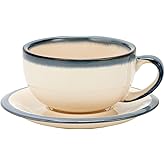 Coffeezone Vintage Design 12 oz Ceramic Latte Art Cappuccino Barista Cup with Saucer (Beige)