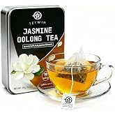 Jasmine Oolong Tea Loose Leaf, 10ct Teabags, Tie Guan Yin with 3-Round Jasmine Scenting, Plant-based tea bag, Resuable Pocket Tin