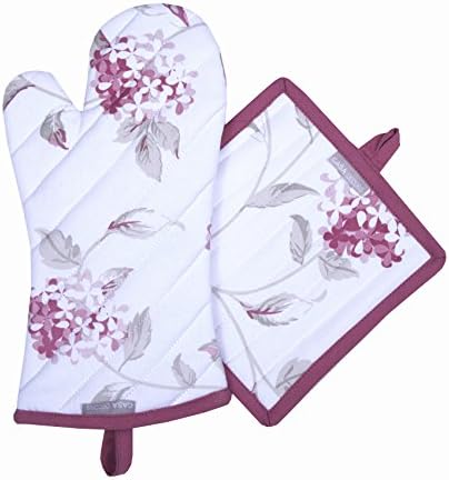 Pot Holders and Oven Mitts, Unique Blooming Florals Design, Heat Resistant, Made of 100% Cotton,Eco-Friendly &amp; Safe, Set of 1 Oven Mitt and 1 Pot Holder, Pot Holders and Oven Mitts Sets By CASA DECORS