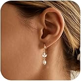 Pearl Dangle Earrings for Women, Dainty Wedding Earrings for Brides Trendy 14K Gold Plated Pearl Drop Earring Cute Prom Jewelry Gifts for Women