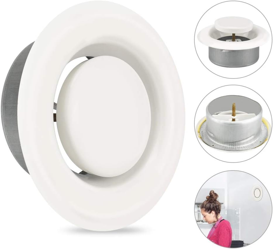 AFASOES Round Ceiling Vent Adjustable Air Valve Grille 100mm 4" Metal White