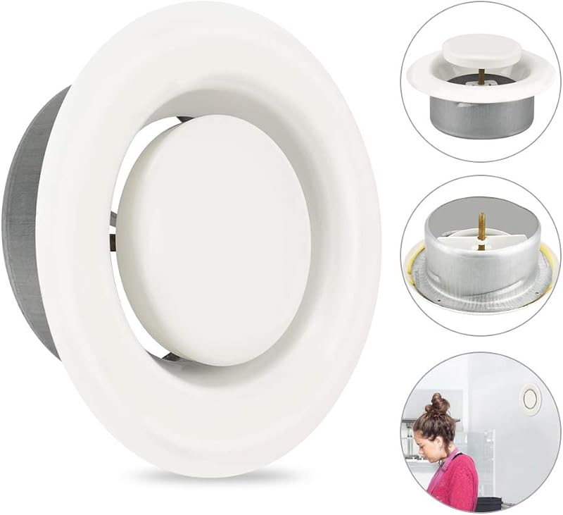 AFASOES Round Ceiling Vent Adjustable Air Valve Grille 100mm 4" Metal White